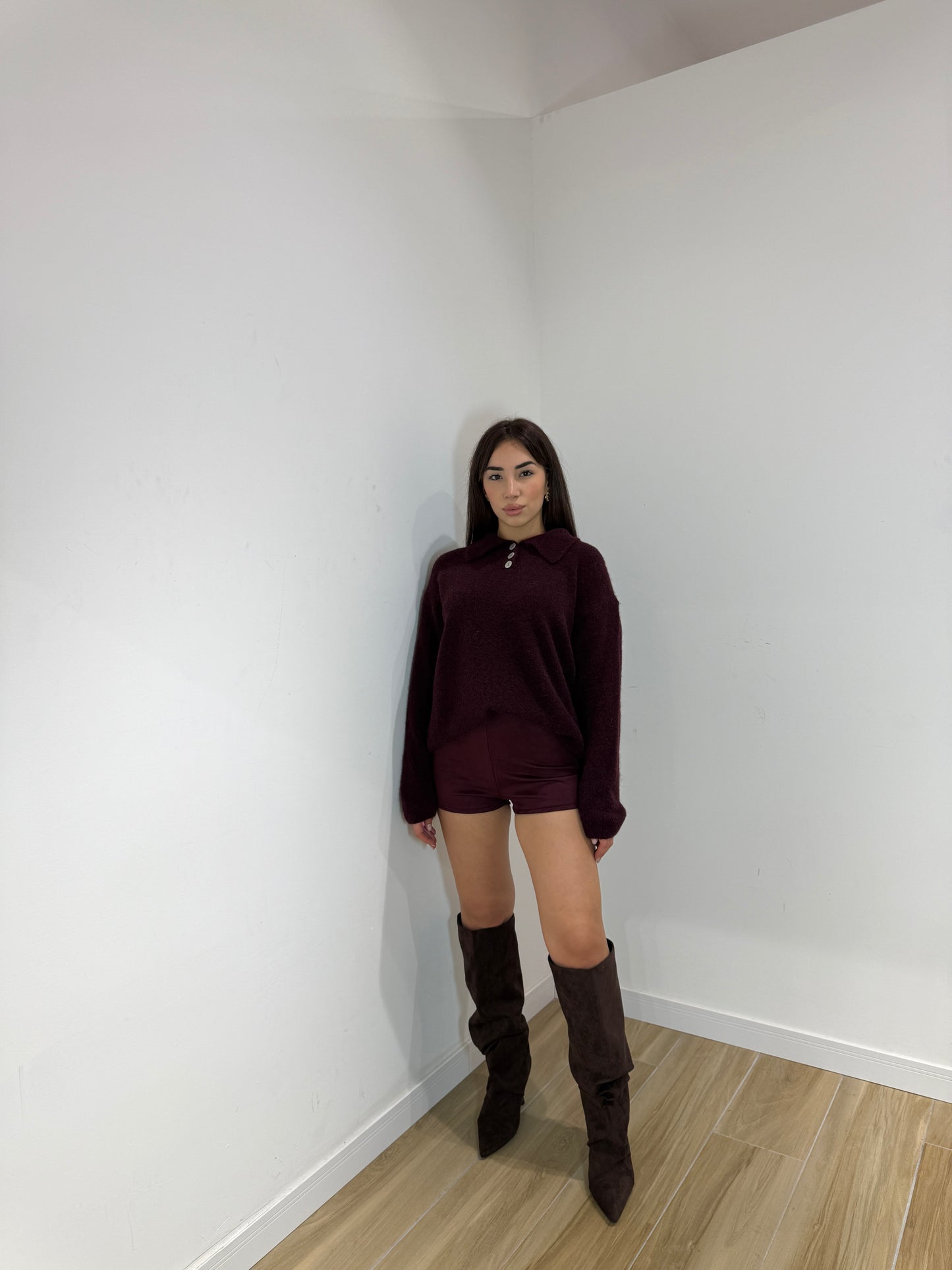 Pantaloncino Didy in ecocamoscio bordeaux