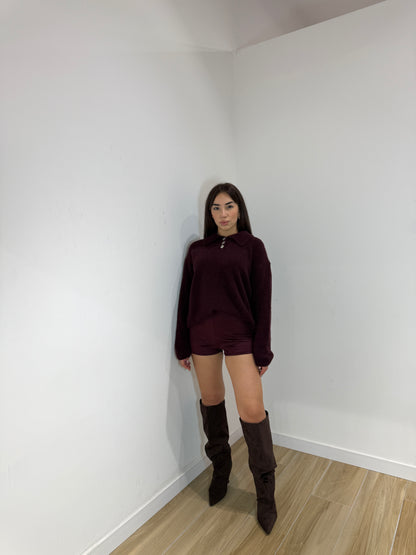 Pantaloncino Didy in ecocamoscio bordeaux