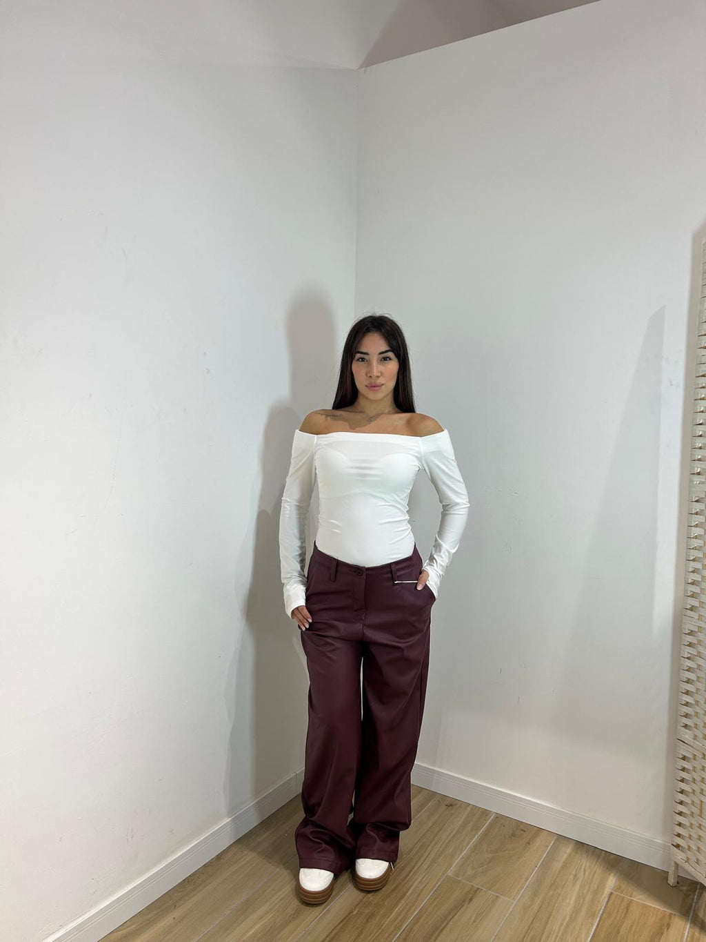 Body scollo a barca in licra bianco