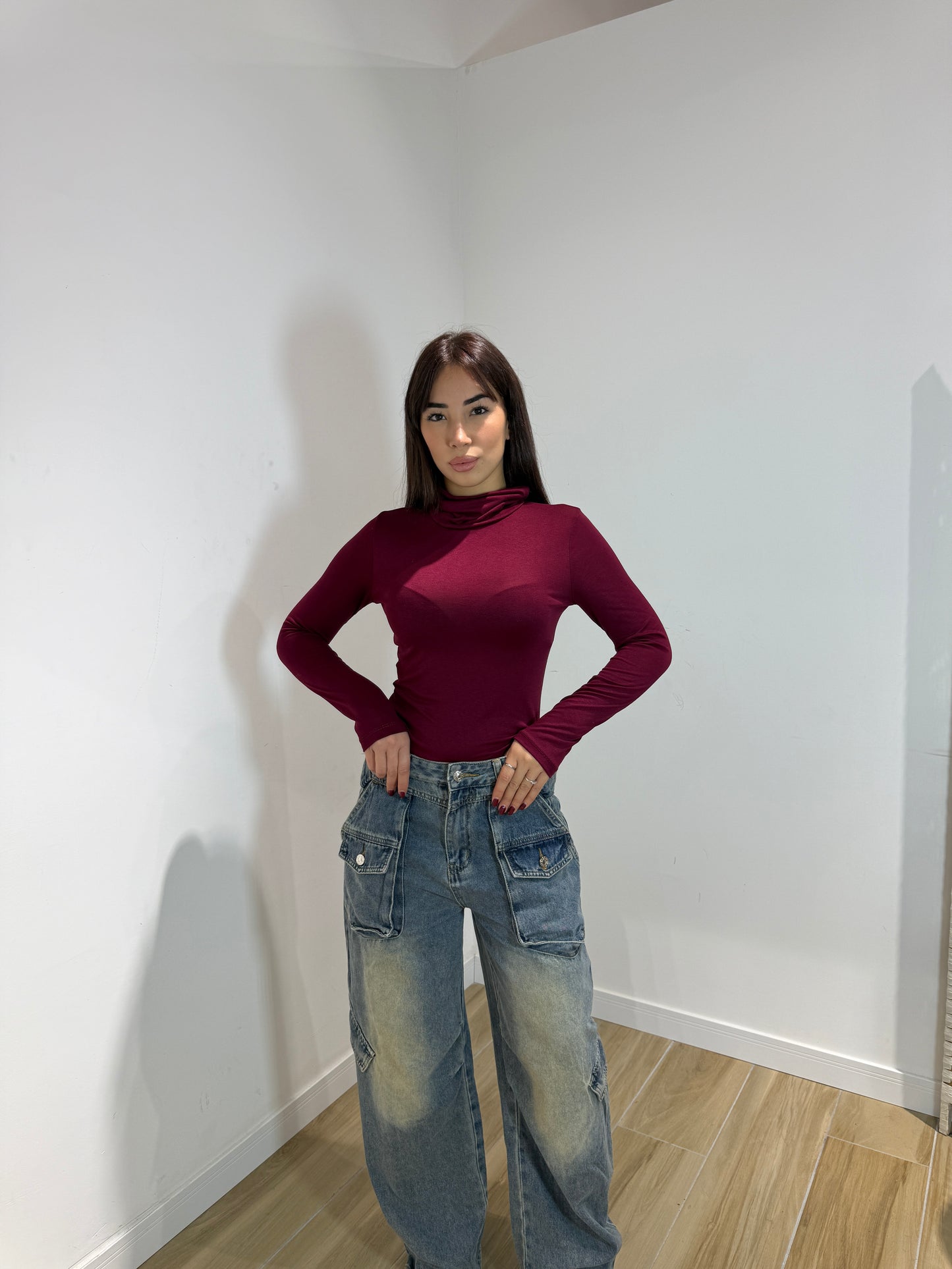 Body Toronto collo alto nero e bordeaux