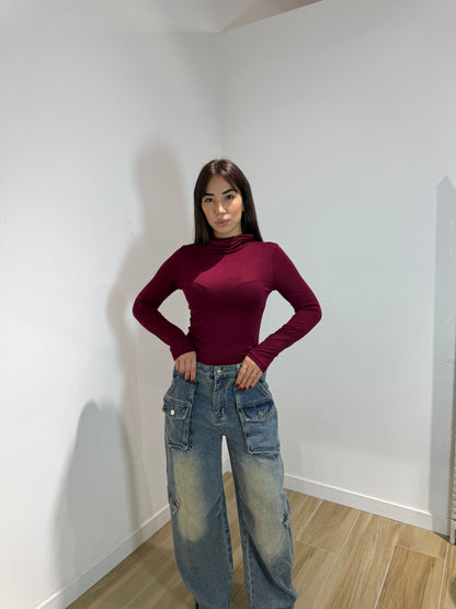 Body Toronto collo alto nero e bordeaux