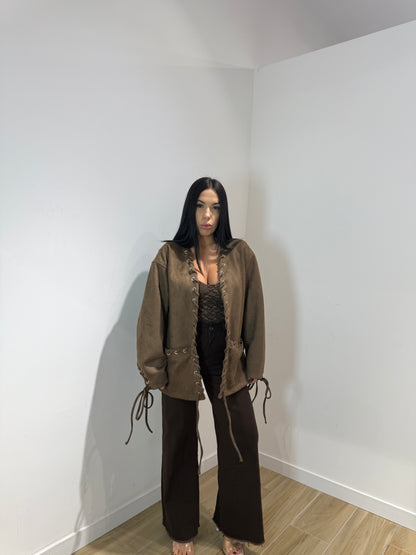 Blazer treccia in ecocamoscio marrone