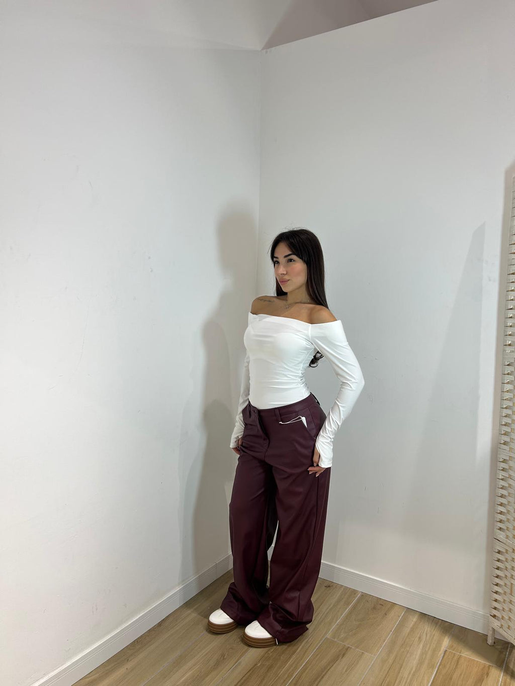 Body scollo a barca in licra bianco