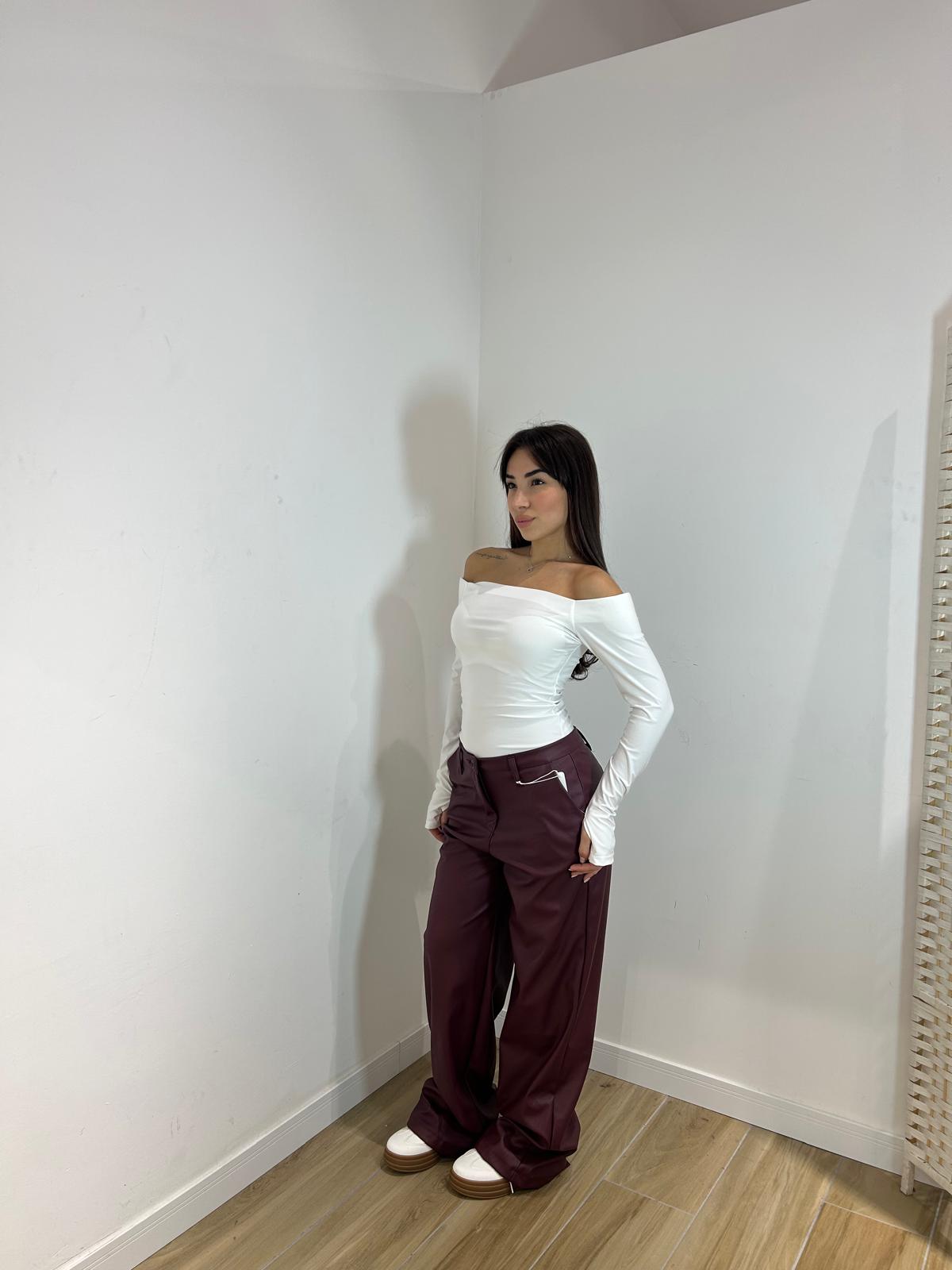 Body scollo a barca in licra bianco