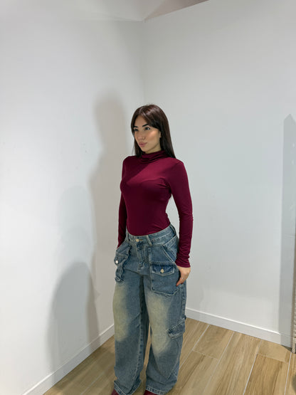 Body Toronto collo alto nero e bordeaux