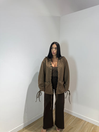 Blazer treccia in ecocamoscio marrone