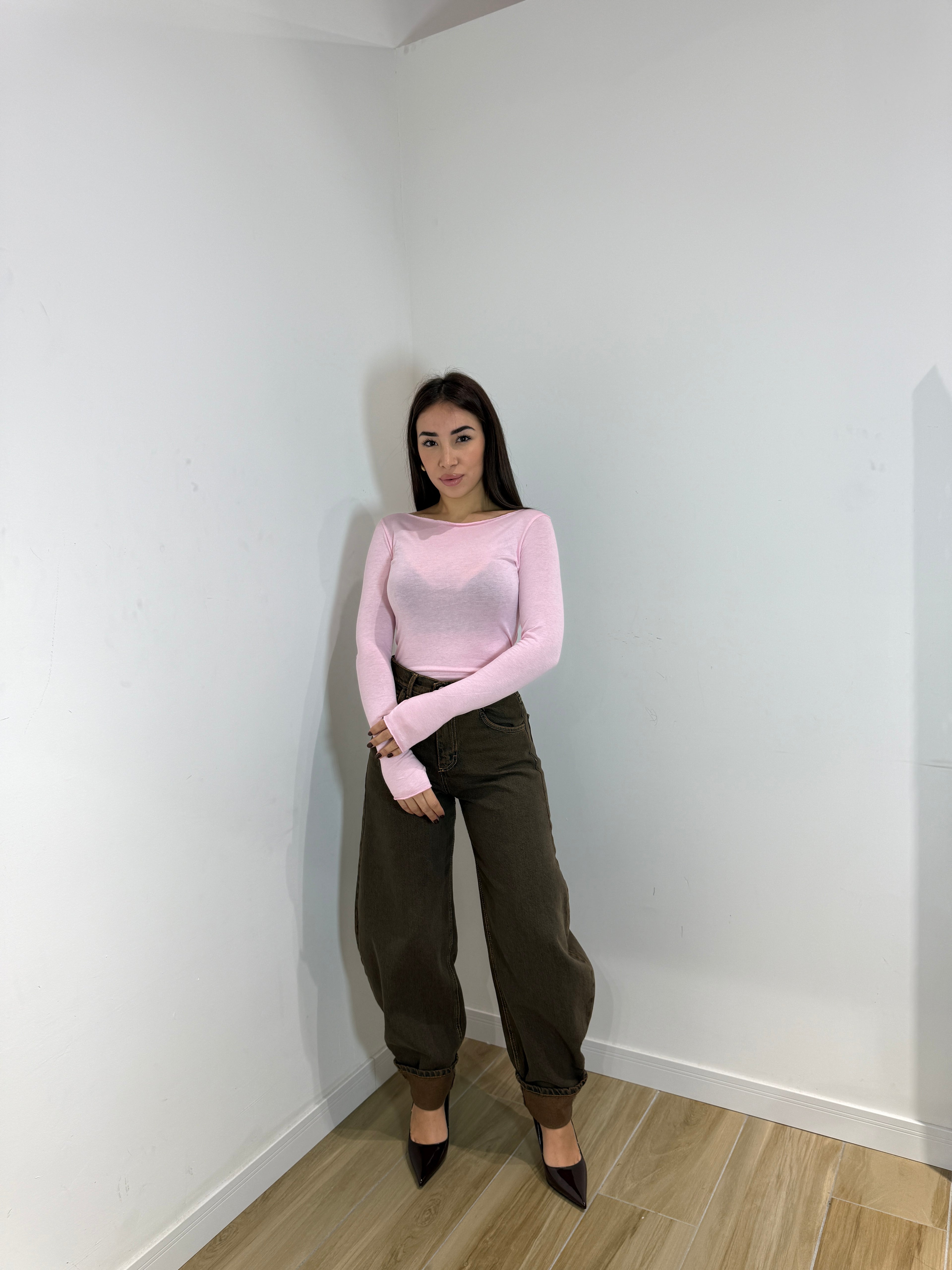 Maglia misto cash collo a barca