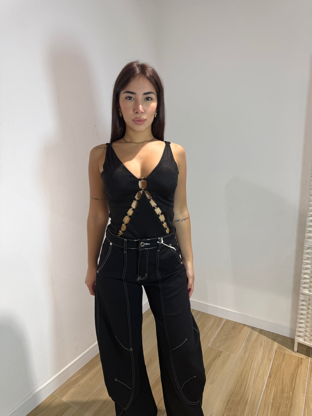 Body Agnese in ecocamoscio nero